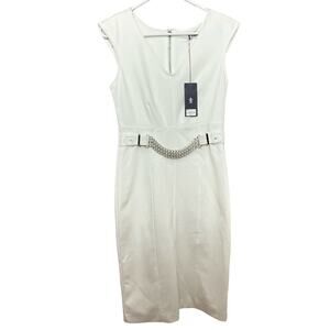Jennifer Lopez Women's White Sheath Dres with Silvertone Belt  Sz 2